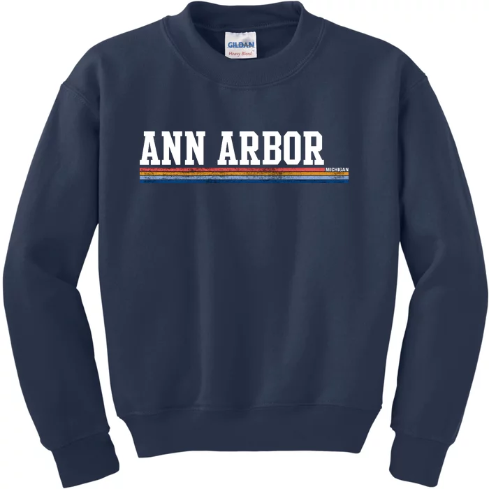 Ann Arbor Michigan Retro Logo Kids Sweatshirt