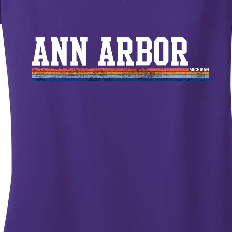 Ann Arbor Michigan Retro Logo Women's V-Neck T-Shirt