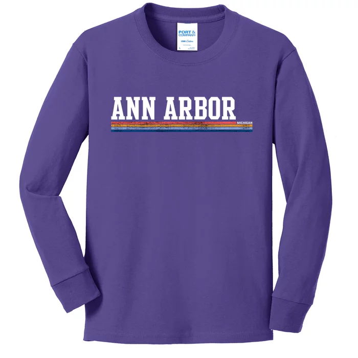 Ann Arbor Michigan Retro Logo Kids Long Sleeve Shirt