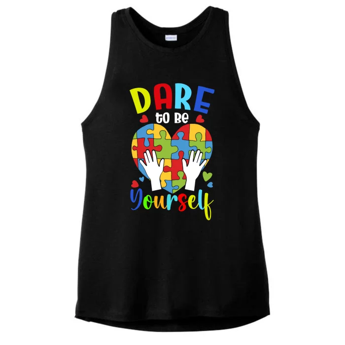 Autism Awareness Month Dare To Be Yours Autism Cute Gift Ladies Tri-Blend Wicking Tank