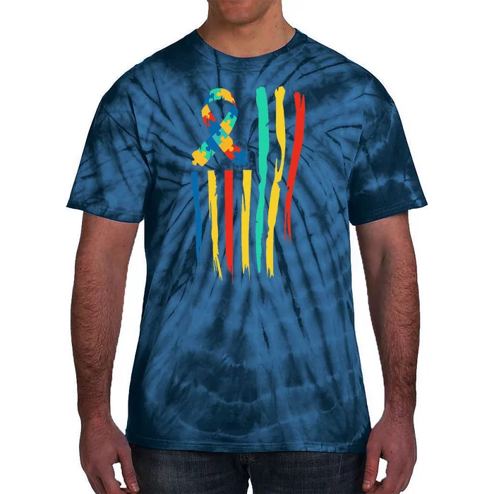 Autistic Awareness Month American Flag USA World Autism Day Tie-Dye T-Shirt