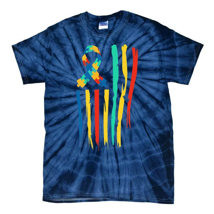 Autistic Awareness Month American Flag USA World Autism Day Tie-Dye T-Shirt