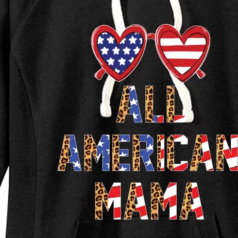 All American Mama American Flag Leopard Mothers 4th Of July Gift Women's Fleece Hoodie