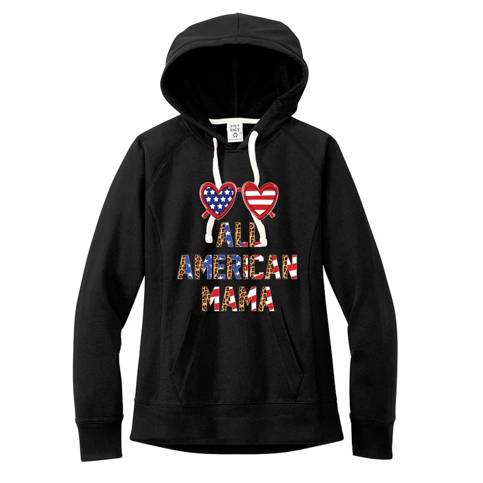 All American Mama American Flag Leopard Mothers 4th Of July Gift Women's Fleece Hoodie