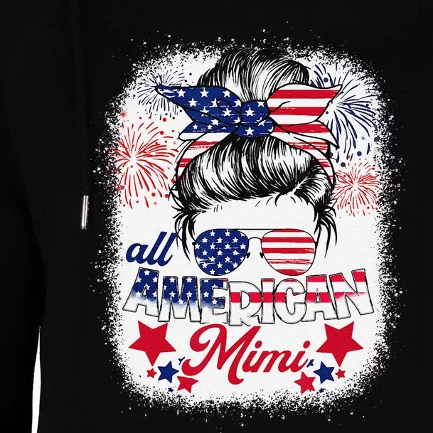 All American Mimi Patriotic 4th Of July Messy Bun Bleached Womens Funnel Neck Pullover Hood