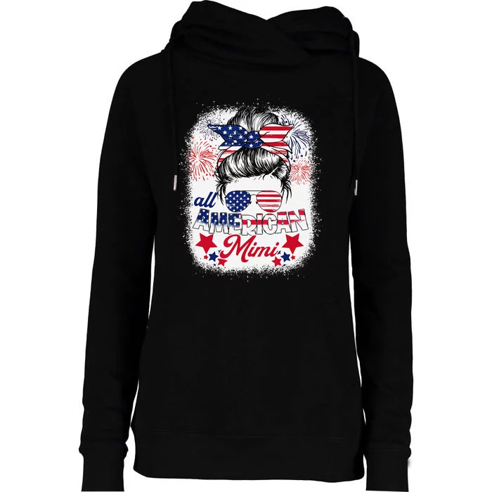 All American Mimi Patriotic 4th Of July Messy Bun Bleached Womens Funnel Neck Pullover Hood