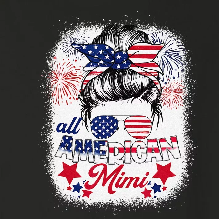 All American Mimi Patriotic 4th Of July Messy Bun Bleached Toddler Long Sleeve Shirt