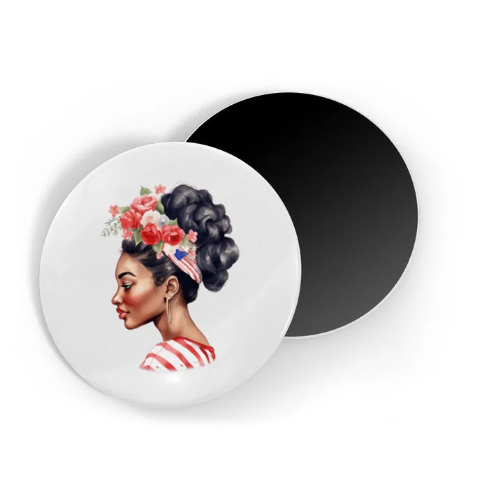 African American Afro Messy Bun Woman Flowers Magnet