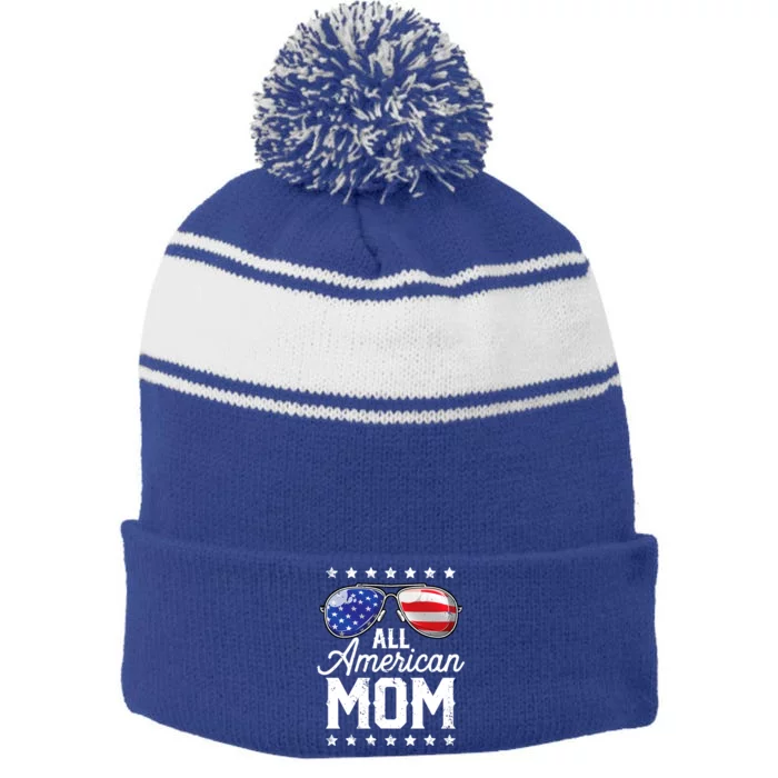 All American Mom 4th Of July Mothers Day Sunglasses Family Gift Stripe Pom Pom Beanie