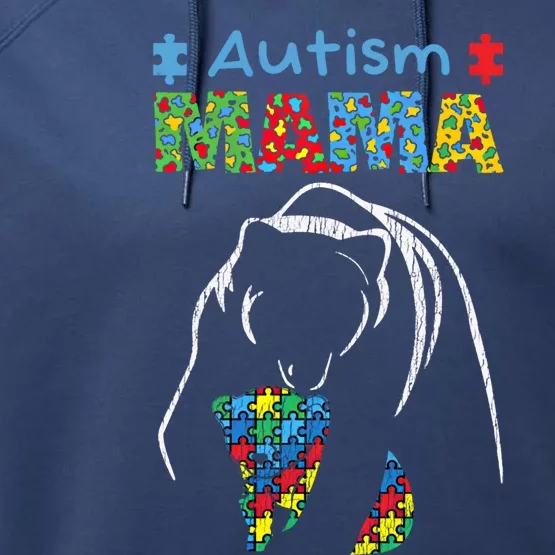 Autism Awareness Mom Mother Autistic Awareness Mama Bear Funny Gift Performance Fleece Hoodie