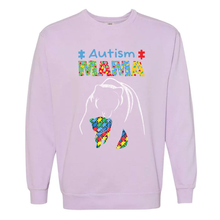 Autism Awareness Mom Mother Autistic Awareness Mama Bear Funny Gift Garment-Dyed Sweatshirt