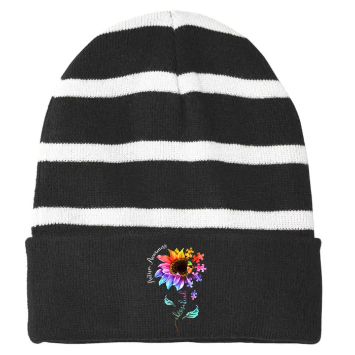 Autism Awareness Mom Choose Kind Autism Gift Striped Beanie with Solid Band