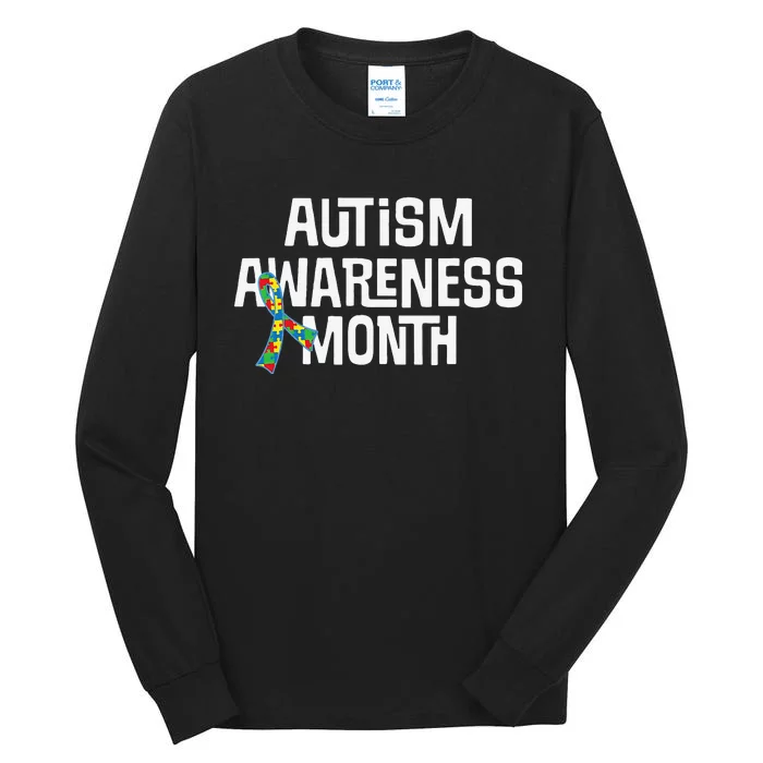 Autism Awareness Month Puzzle Ribbon Tee Tall Long Sleeve T-Shirt