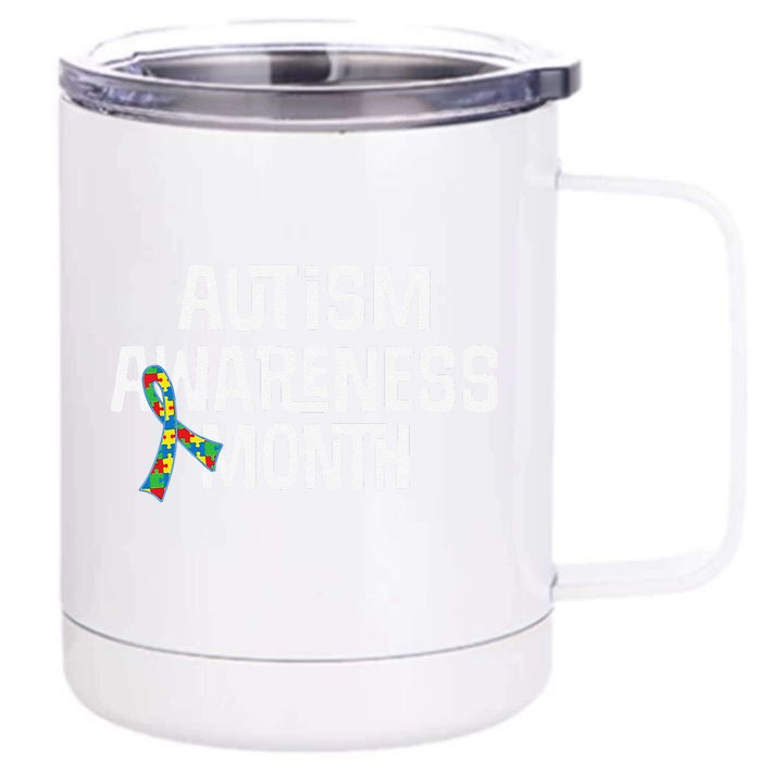 Autism Awareness Month Puzzle Ribbon Tee Front & Back 12oz Stainless Steel Tumbler Cup