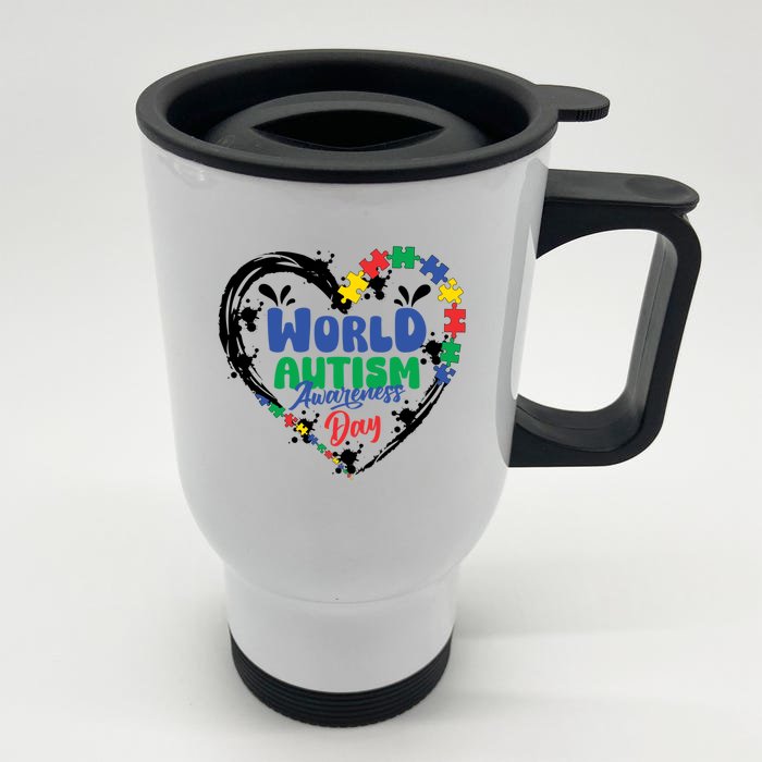 Autism Awareness Month World Autism Awareness Day 2024 Gift Front & Back Stainless Steel Travel Mug