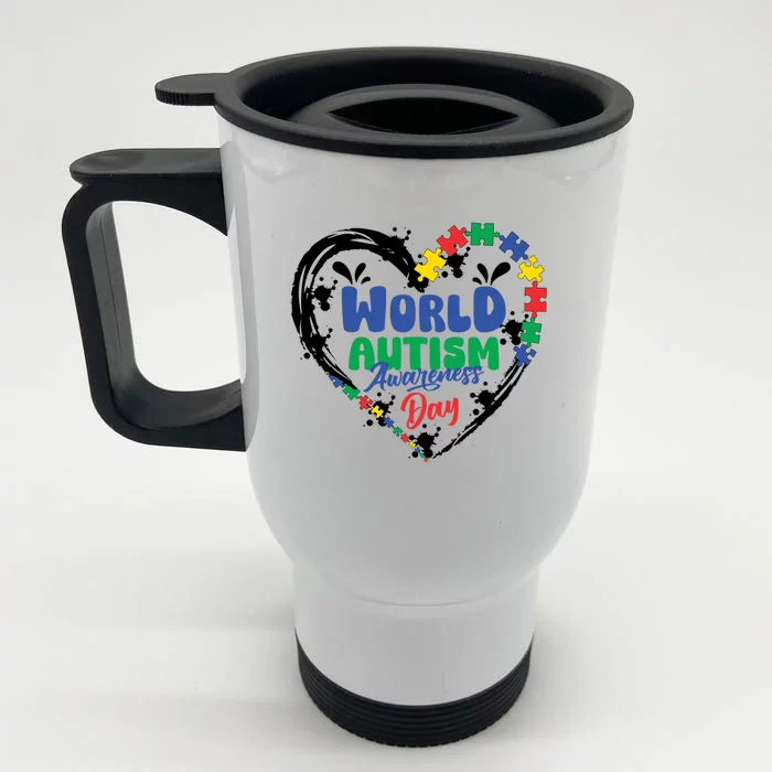 Autism Awareness Month World Autism Awareness Day 2024 Gift Front & Back Stainless Steel Travel Mug