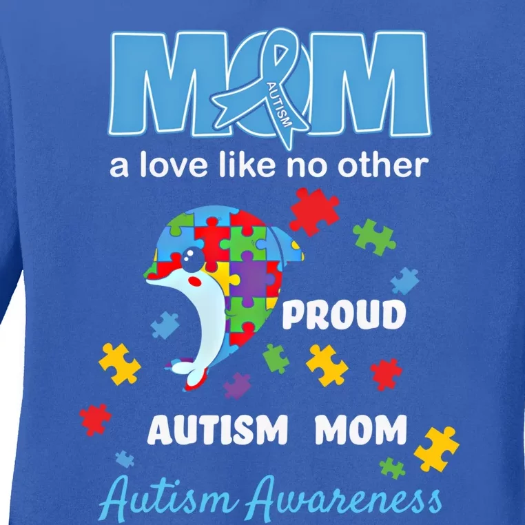 Autism Awareness Mom Mother Love Proud Autism Mama Dolphin Gift Ladies Long Sleeve Shirt