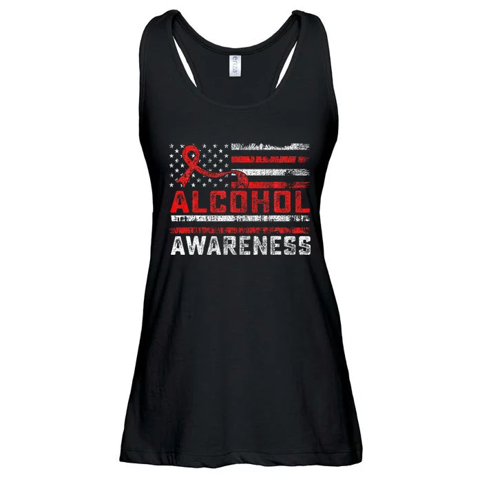 Alcohol Awareness Month American Flag Red Ribbon Ladies Essential Flowy Tank