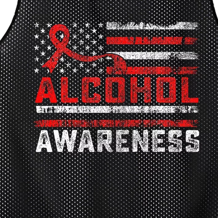 Alcohol Awareness Month American Flag Red Ribbon Mesh Reversible Basketball Jersey Tank