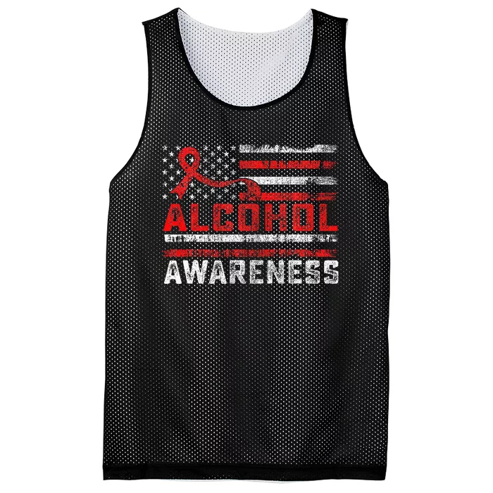 Alcohol Awareness Month American Flag Red Ribbon Mesh Reversible Basketball Jersey Tank