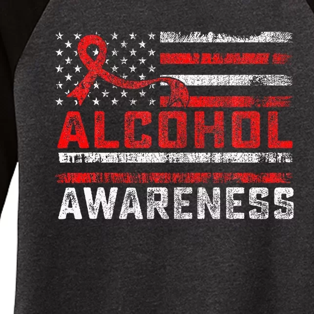 Alcohol Awareness Month American Flag Red Ribbon Women's Tri-Blend 3/4-Sleeve Raglan Shirt