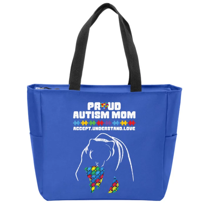 Autism Awareness Mom Proud Autistic Son Daughter Mama Bear Gift Zip Tote Bag