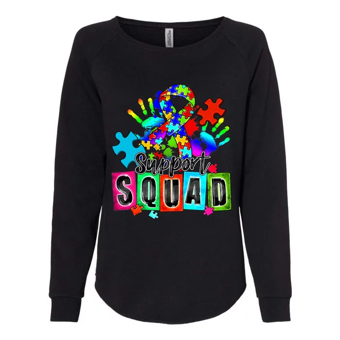 Autism Awareness Month Ribbon Support Squad Womens California Wash Sweatshirt