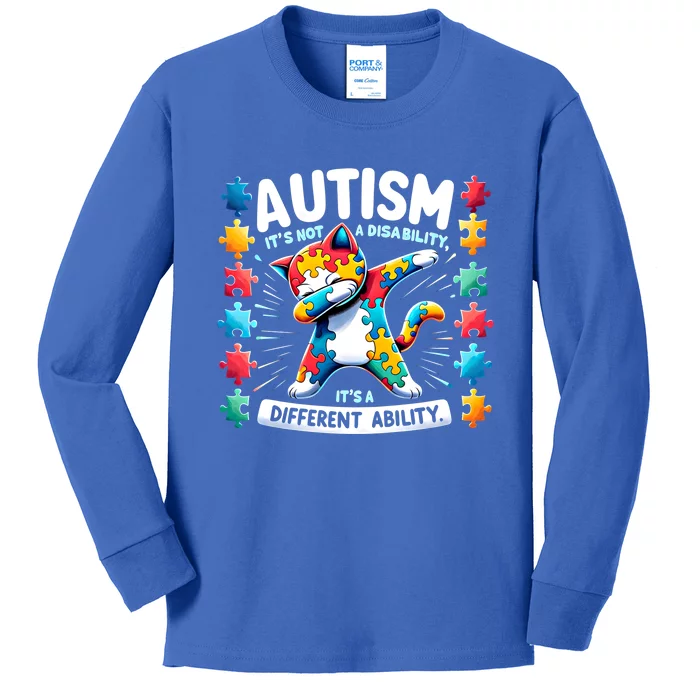 Autism Awareness Month Autism Cat Dabbing Support Autism Gift Kids Long Sleeve Shirt