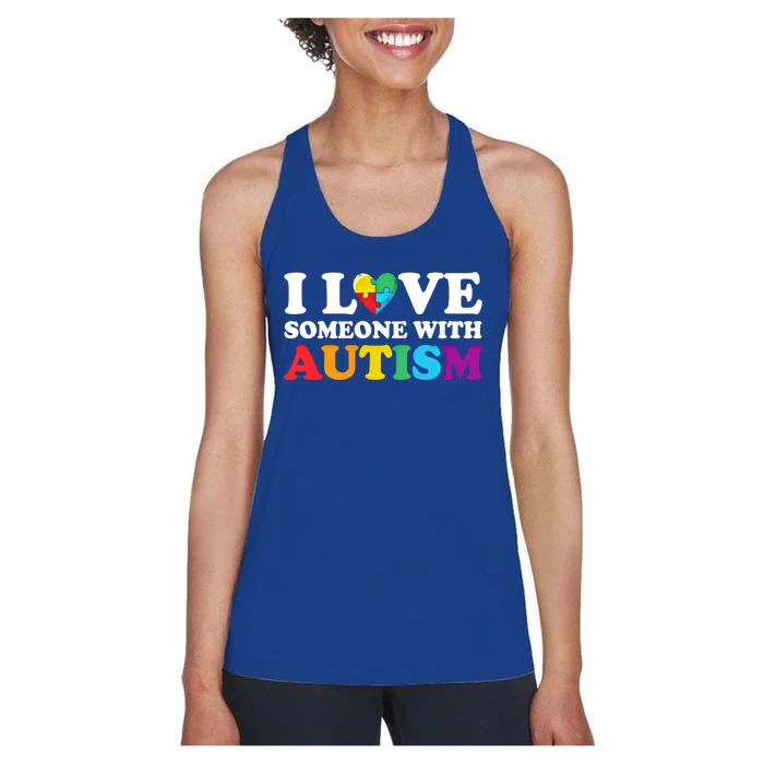 Autism Awareness Month Autism Mom I Love Someone With Autism Funny Gift Women's Racerback Tank