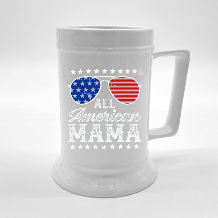 All American Mama 4th Of July Mothers Day Sunglasses Family Front & Back Beer Stein