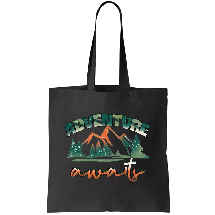 Adventure Awaits Mountains Outdoor Hiking Camping Gift Tote Bag