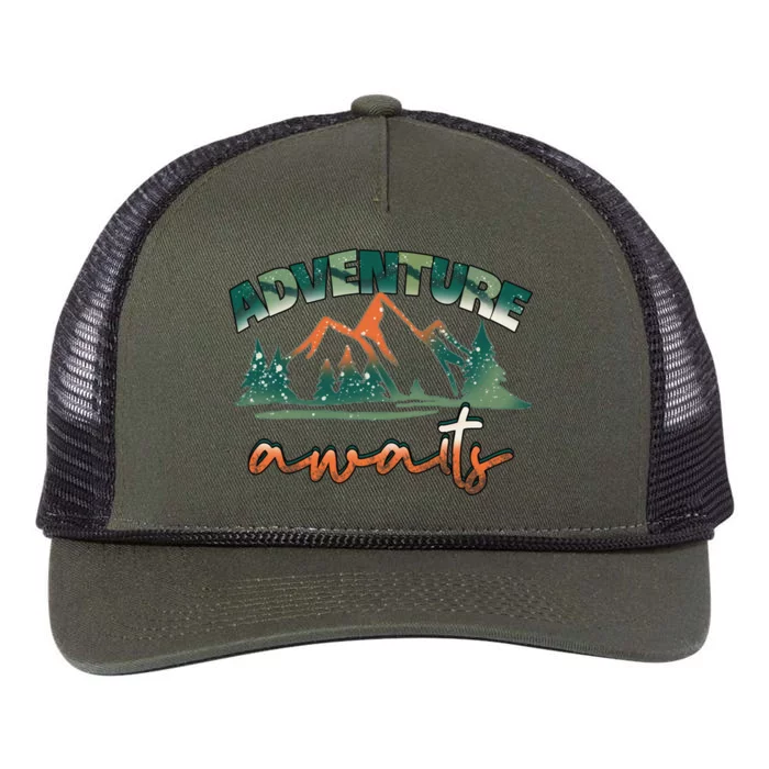 Adventure Awaits Mountains Outdoor Hiking Camping Gift Retro Rope Trucker Hat Cap