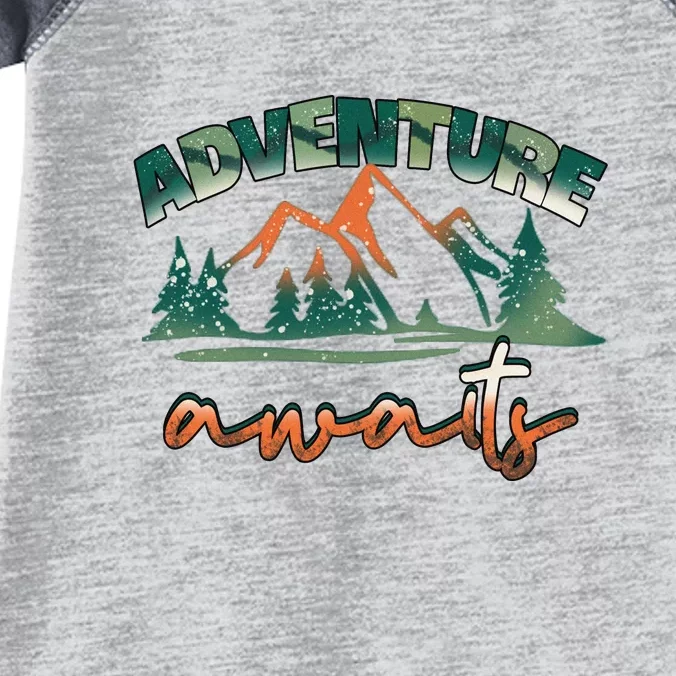 Adventure Awaits Mountains Outdoor Hiking Camping Gift Infant Baby Jersey Bodysuit