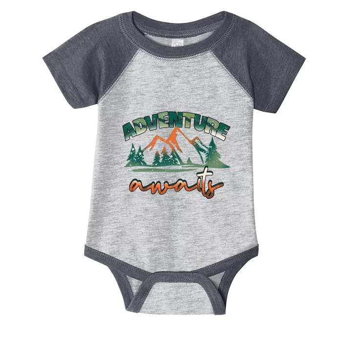 Adventure Awaits Mountains Outdoor Hiking Camping Gift Infant Baby Jersey Bodysuit