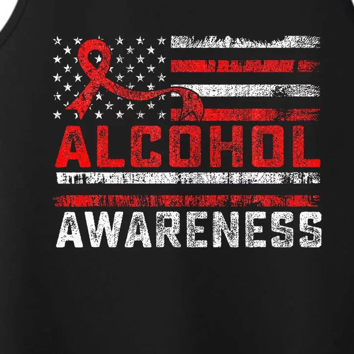 Alcohol Awareness Month American Flag Red Ribbon Performance Tank