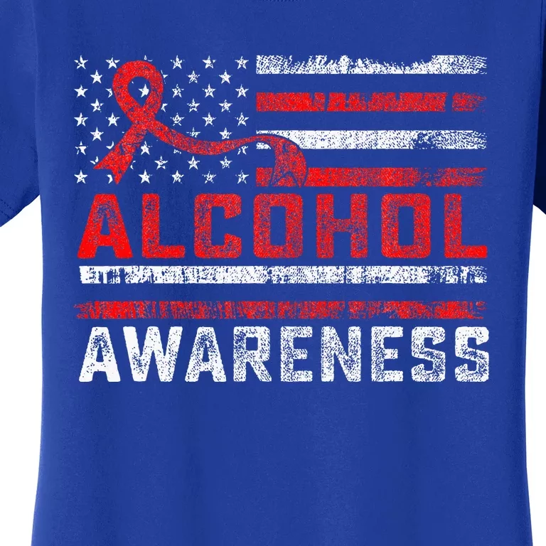 Alcohol Awareness Month American Flag Red Ribbon Women's T-Shirt