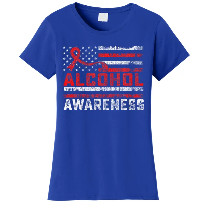 Alcohol Awareness Month American Flag Red Ribbon Women's T-Shirt