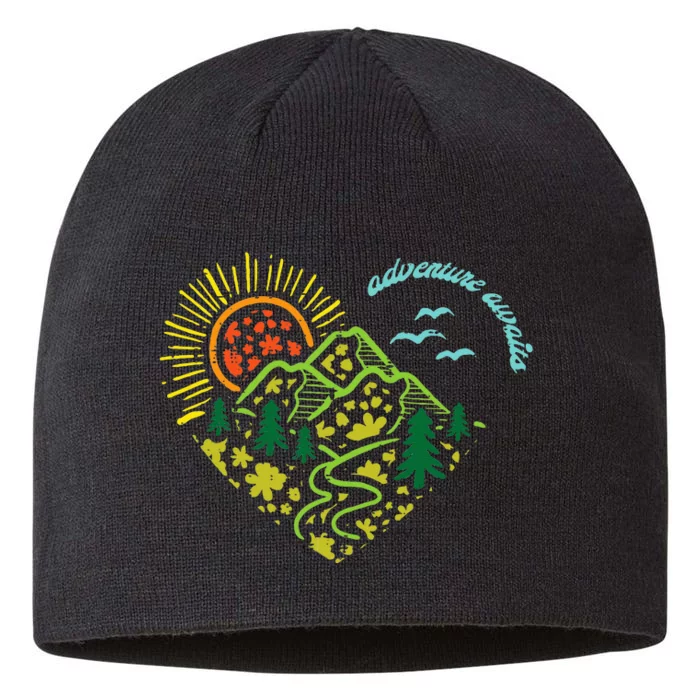 Adventure Awaits Mountains Sun Camping Hiking 8 1/2in Sustainable Knit Beanie