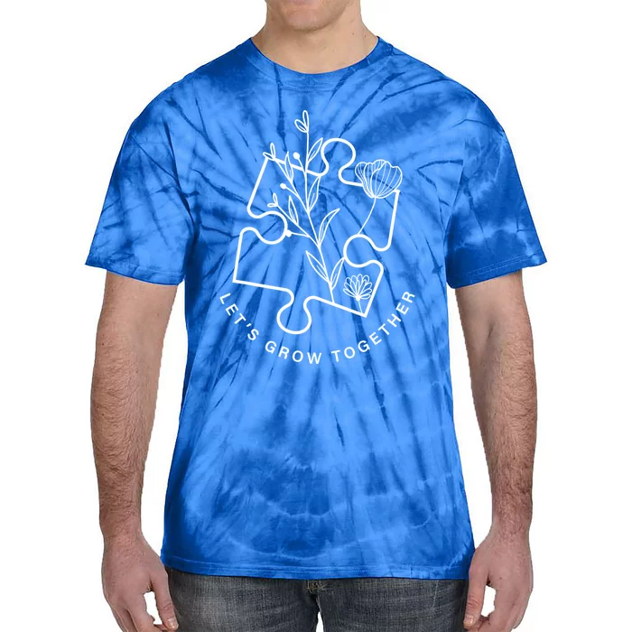 Autism Awareness Month Autistic Son Let's Grow Together Gift Tie-Dye T-Shirt