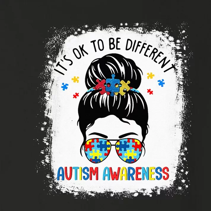 autism awareness messy bun bleached its ok to be different Toddler Long Sleeve Shirt