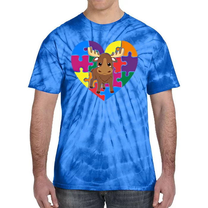 Autism Awareness Moose Heart ValentineS Day Puzzle Piece Gift Tie-Dye T-Shirt