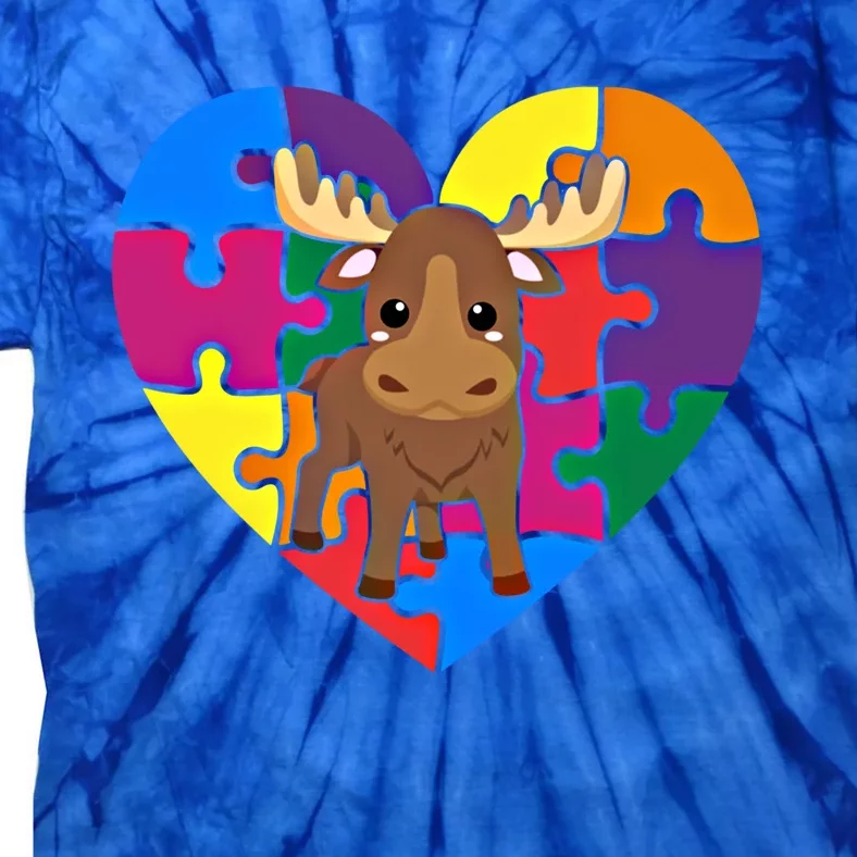 Autism Awareness Moose Heart ValentineS Day Puzzle Piece Gift Tie-Dye T-Shirt