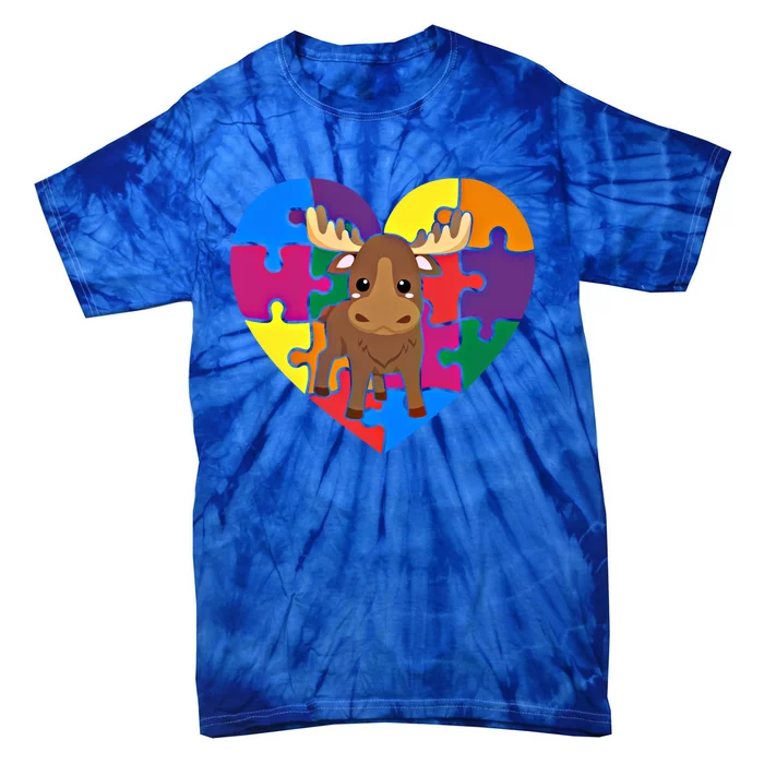 Autism Awareness Moose Heart ValentineS Day Puzzle Piece Gift Tie-Dye T-Shirt