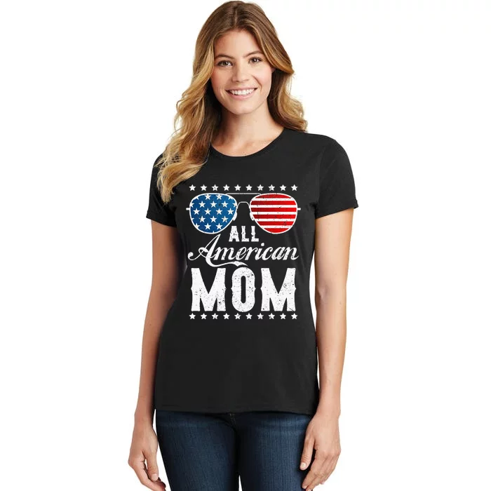 All American Mom USA Flag 4th Of July Matching Sunglasses Women's T-Shirt