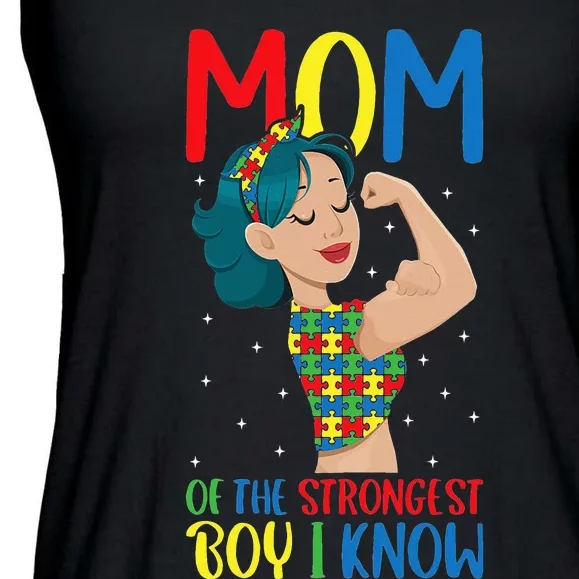 Autism Awareness Mom Of The Strongest  I Know Ladies Essential Flowy Tank