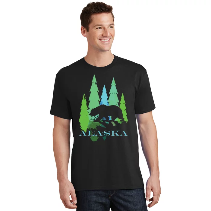 Alaska Alaskan Northern Light Trees With Bear T-Shirt