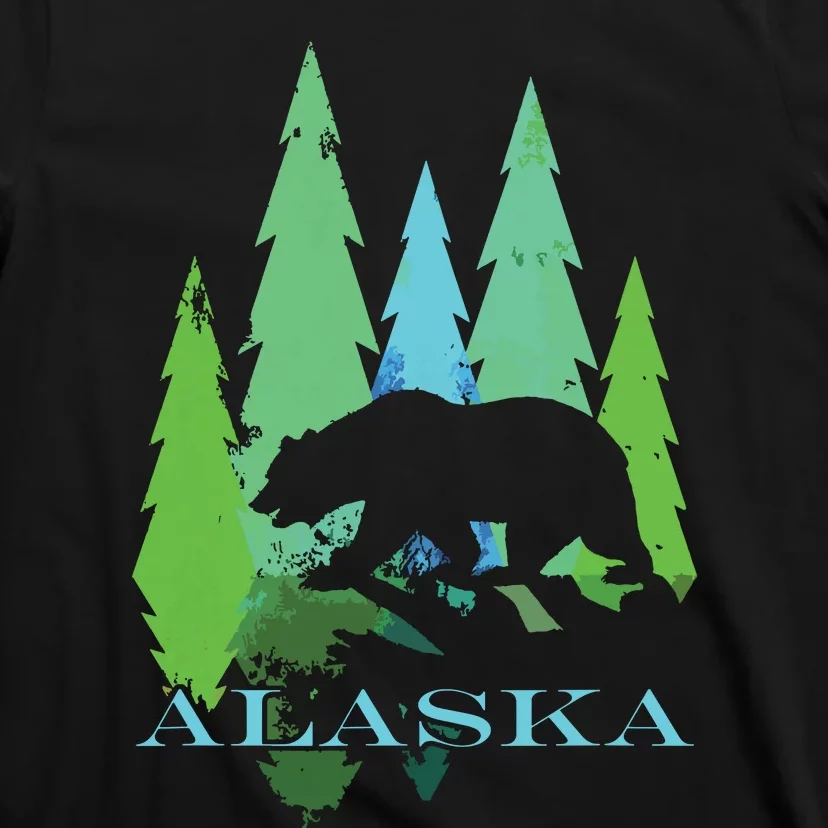 Alaska Alaskan Northern Light Trees With Bear T-Shirt