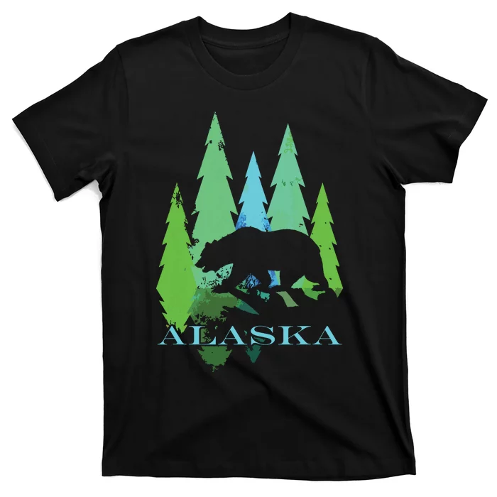 Alaska Alaskan Northern Light Trees With Bear T-Shirt