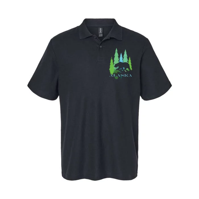 Alaska Alaskan Northern Light Trees With Bear Softstyle Adult Sport Polo