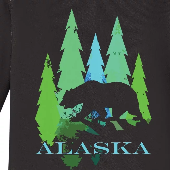 Alaska Alaskan Northern Light Trees With Bear Baby Long Sleeve Bodysuit